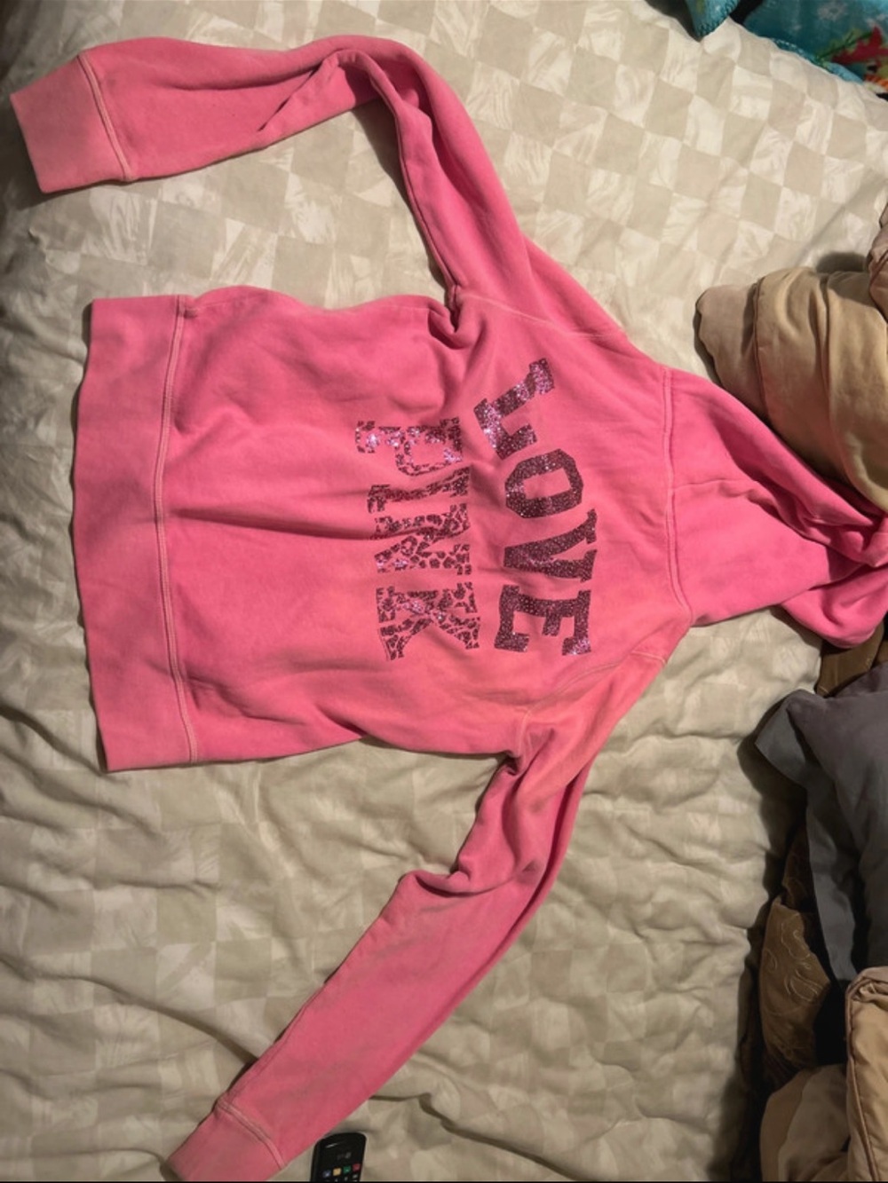 PINK Victoria's Secret Hot Pink Sequin 'LOVE PINK' Hooded Sweatshirt